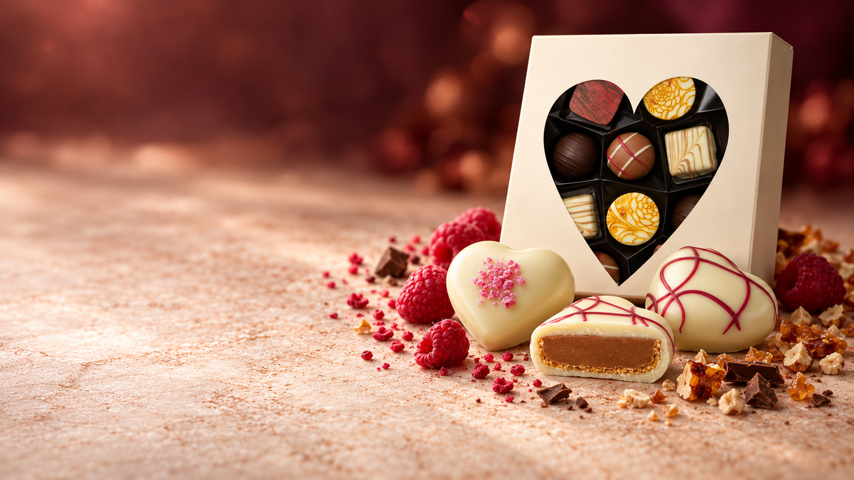 KI-generiertes Bild: Chocoladenpräsent von Herzen